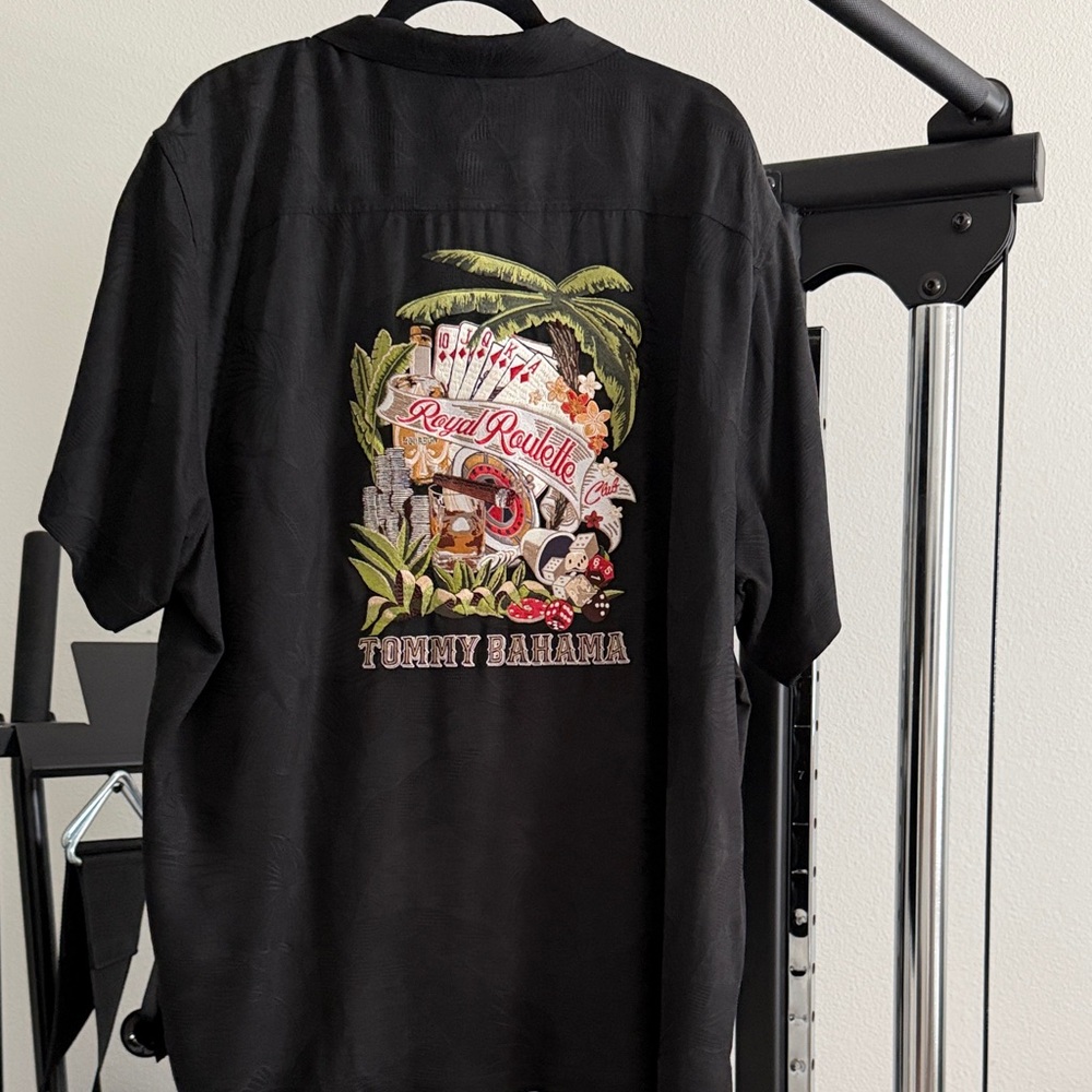 Used Tommy Bahama Black 'Royal Roulette' Embroidered Back Short-Sleeve Shirt